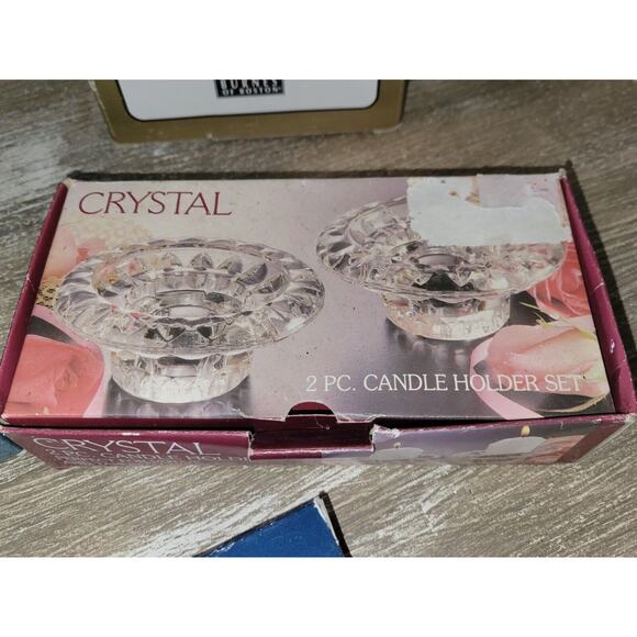 Lot Of Vintage In Packaging Crystal Candle Holders Burns Photo Album And... - Picture 3 of 8